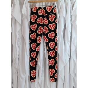 No Boundaries Size S (3/5) High Rise Leggings Black w/Pizza Heart Sueded NWT